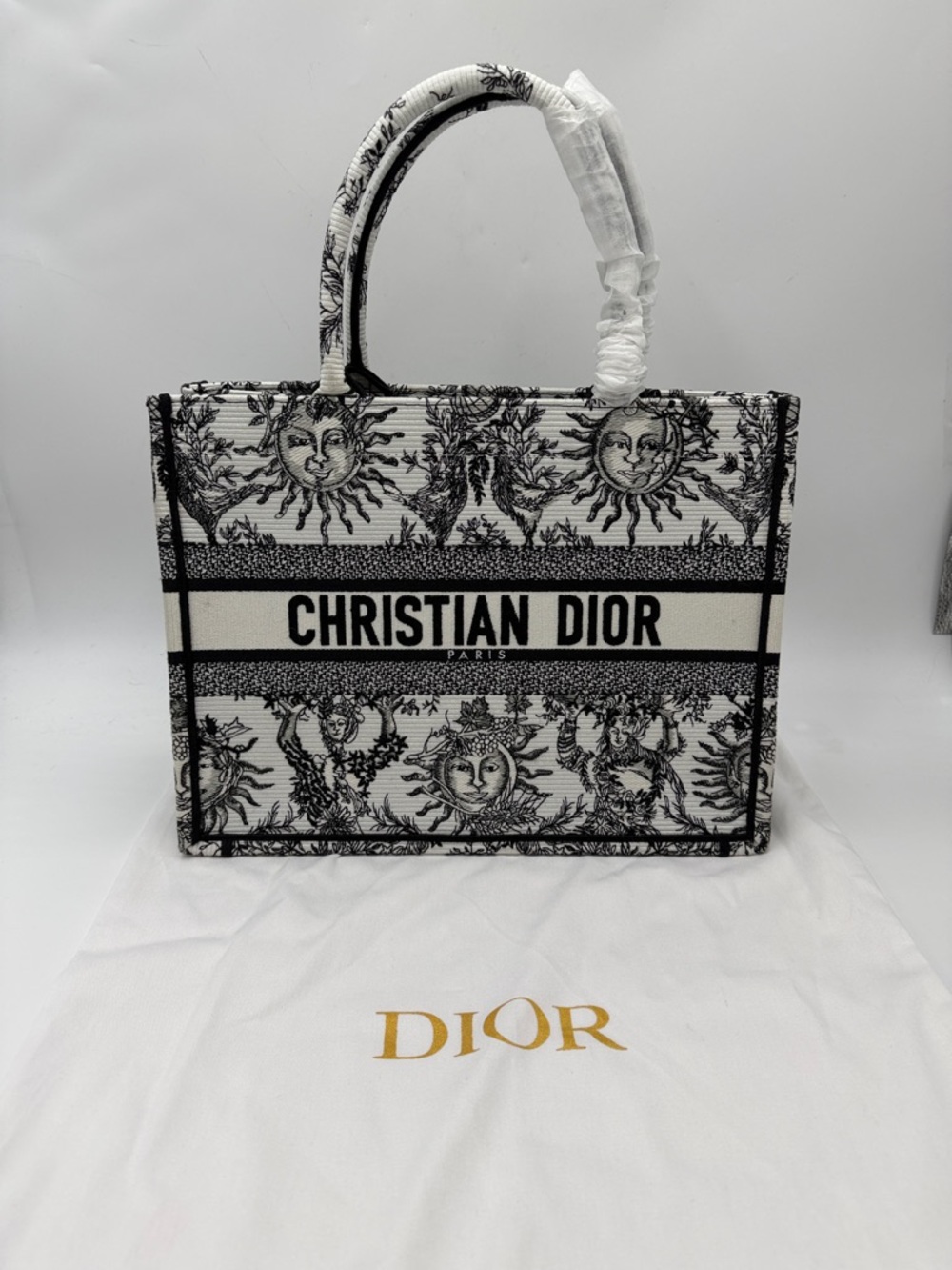 Canvas Embroidered Medium Toile De Jouy Soleil Book Tote Black White